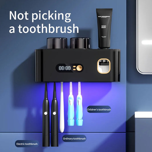 ReliefHome™ Smart Station: 5-Slot Toothbrush Center with Digital Clock